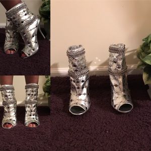 Silver Peep Toe Women Shoes